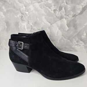 Aquatalia Black Suede Waterproof Farin Ankle Booties Boots Buckle